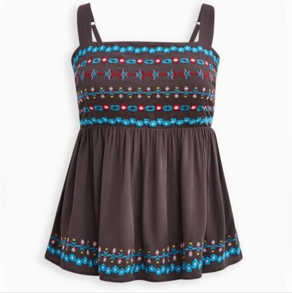 Torrid Ribbed Dark Gray Tank With Floral Embroidery Size 1